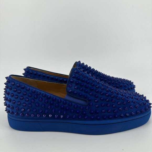Louboutin Blue Suede Roller Boat Spiked Flats - Size 39 - Picture 10 of 12